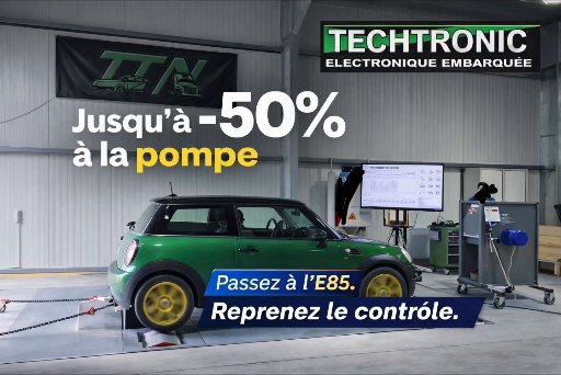 Conversion E85 Techtronic : jusqu'a moins 50 pour cent a la pompe, vehicule sur banc de puissance
